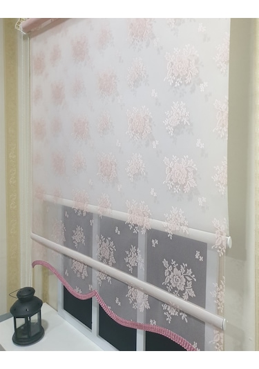 Çift Mekanizmalı Pembe Tül Perde Ve Ekru Stor Perde Stb2015-v09
