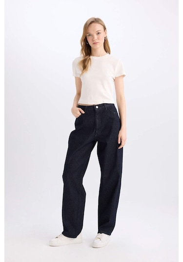 Defacto Baggy Fit Yüksek Bel Uzun Jean Pantolon E0740AX24WNNM34 Mavi