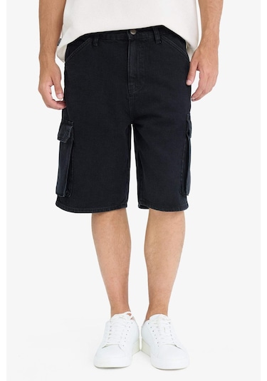 Defacto %100 Pamuk Kargo Fit Jean Bermuda Şort E1380ax25smnm40 Siyah
