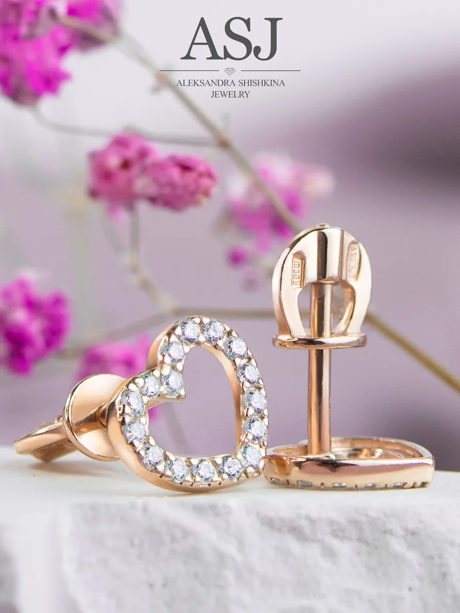 Asj Altın Kalpli Gümüş Küpeler 925 438986346 beyaz