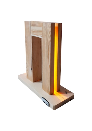 Doğal Ahşap Gizli Led Dekoratif Abajur Aydınlatma Masa Lambasi Amber