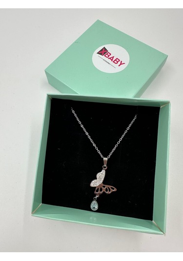 Xbaby Taşlı Kelebekli Gümüş Renk Kolye Altın - Gümüş