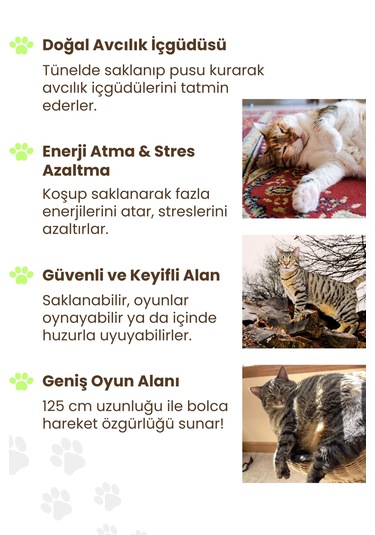 Miyav Kalp Desenli Katlanabilir Uzun Kedi Tüneli 125 CM