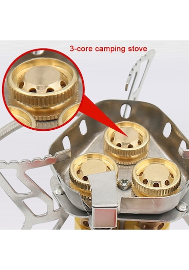 Skycıty 3 Brülörlü Açık Hava Sobası, Üç Çekirdekli Kamp Yüksek Güçlü Rüzgar Geçirmez Taşınabilir Soba 6800w Gümüş