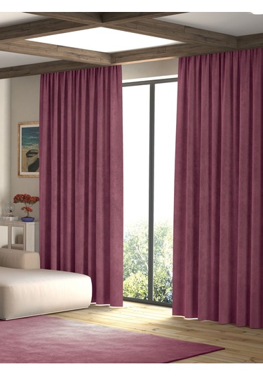 Kadife Dokulu Lavanta Pembesi Ada Fon Perde Ekstrafor Büzgülü Lavanta Pembesi