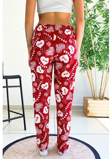 Dreamy Soft Kadife Dokulu Desenli Süet Pijama Altı Pantolon Kırmızı
