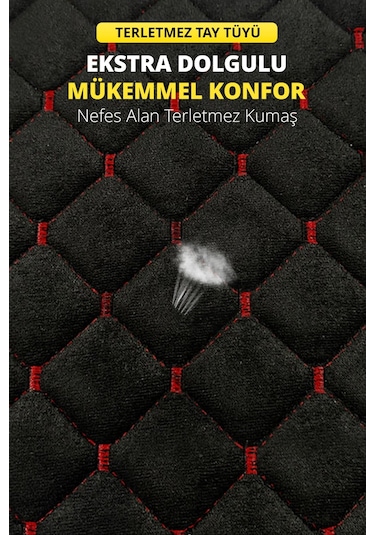 Tay Tüyü Sırtlı Oto Koltuk Minder Seti - Oto Koltuk Kılıf Seti - Cepli & Terletmez - Siyah Kırmızı