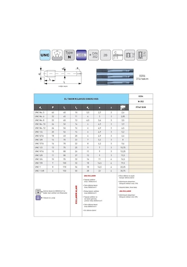 Fett Unc 1-8 Narex 0204 Dın N-352 Hss 3'lü El Takım Kılavuzu