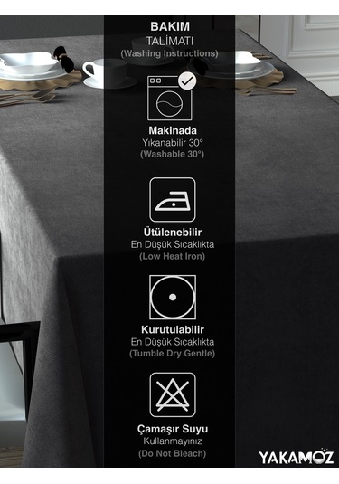 Karanlık Gri Kadife Dokulu Masa Örtüsü Dertsiz Velvet Touch Serisi Karanlık Gri