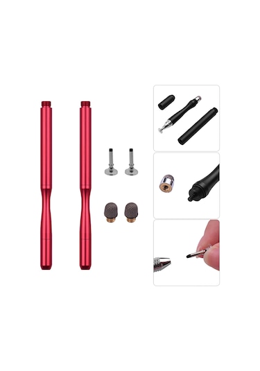 Skycity 2 Adet Kırmızı Dairesel+el Dokunuşlu Kalem: Evrensel Yüksek Hassasiyetli Kapasitif Kalem, Telefon Ve Tablet Ekranları İçin, 2 Yer Değiştirme Dairesi + 2 Fiber Uç li