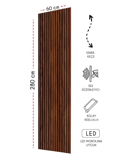 Mdf Akustik Duvar Ve Tavan Kaplama Paneli 60 x 275 CM - Polisander
