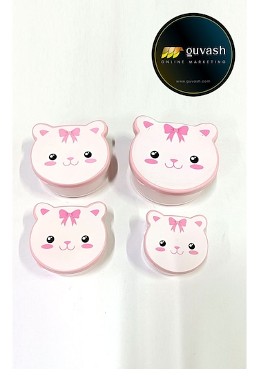 Kız Çocukları'nın En Sevdiği Kedi Desenli Saklama Kabı Okula Giderken Mama Saklama Kabı Pembe - Şeffaf