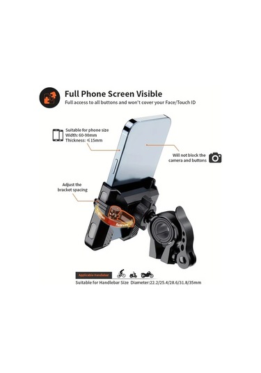 Xuweiwei Grefay Gri 360 Derece Dönebilen Bisiklet Motosiklet Scooter Telefon Tutucu 20 40mm Gidon Gri