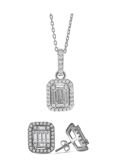 Monemel Kristal Taşlı Gümüş Baget Kolye Ve Küpe Set Altın Kaplama N0899set Gümüş - Rodyum