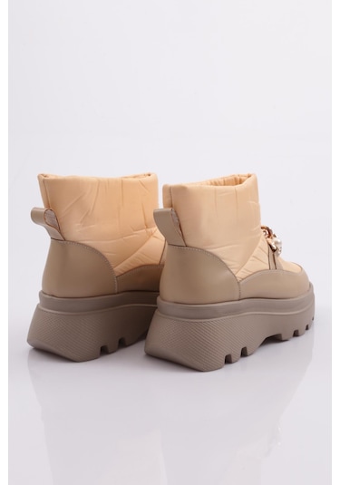 Dgn Es808 Kadin Kalin Zincir Aksesuarli İnci Taşli Bot ES808-2007-R12632 Ten Rengi