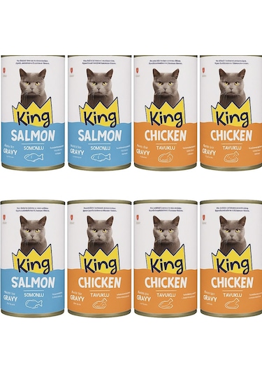 King Tavuklu - Somonlu Yetişkin Kedi Konserve 12 x 400 G
