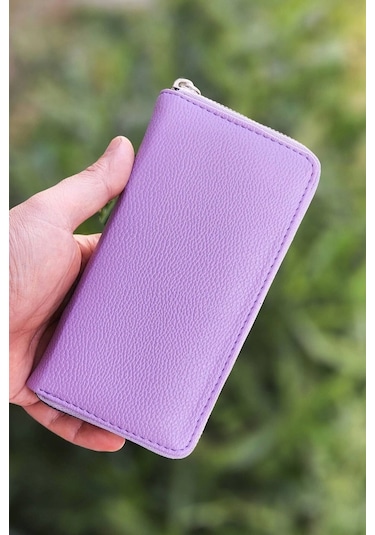 Telefon Bölmeli Lila Renk Kadın Cüzdanı Deri Portföy Kartlık Uzun Cüzdan Lila