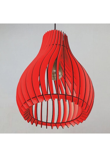 Vialux Modern Ahşap Bohem Rustik Avize Tekli Sarkıt Lamba Kırmızı Kırmızı