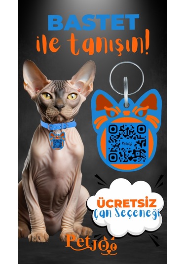 Petjoo 1.Bastet Turuncu-Mavi Qr'lı Kedi Künyesi