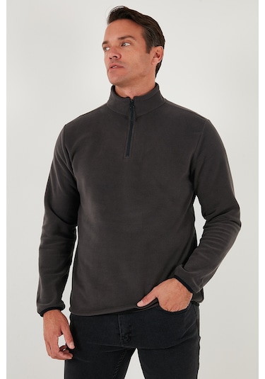 Buratti Slim Fit Yarım Fermuarlı Dik Yaka Erkek Polar 5906003 Füme