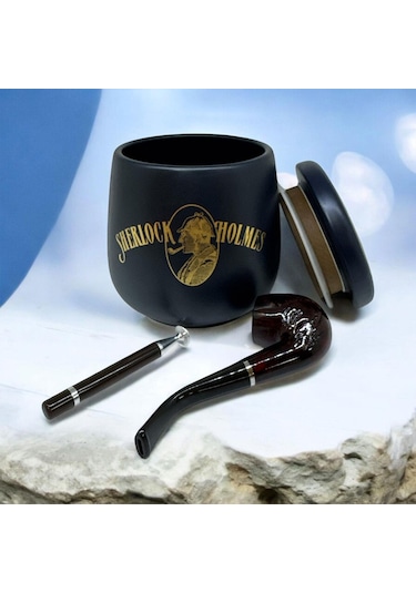 Sherlock Holmes El Yapımı Seramik Pipo Tutun Kavanozu Mavi