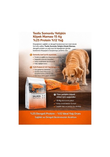 Teolix Somonlu Yetişkin Köpek Maması 15 Kg %25 Protein %12 Yağ