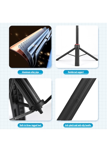 Geeksen 147cm Profesyonel Selfie Çubuğu Ve Tripod - 360 Dönebilir, 2kg Taşıma Kapasiteli, Canlı Yayın & Vlog İçin Siyah