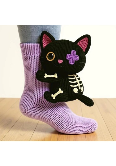 Hayvanlı Çorap Noel Örgü Zemin Çorabı Isıtıcı Çorap Örgü Timsah Çorapları 151 Orkide