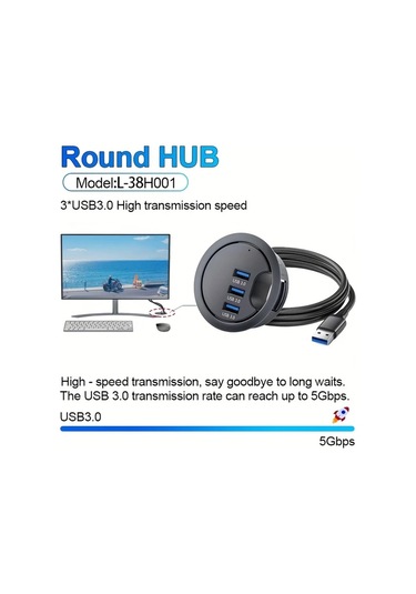 Xuweiwei L-38h005 Jklkj Usb 2.0 3.0 Çok Portlu Hub Sesli Tip-c Şarj Veri Aktarımı Pc İçin Kompakt Masaüstü Dok 60mm Yuvarlak Tasarım Geniş Uyumluluk