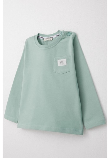 Breeze Erkek Bebek Uzun Kollu Tişört Cool Yazı Armalı Cepli 9 Ay-3 Yaş, Su Yeşili Su Yeşili