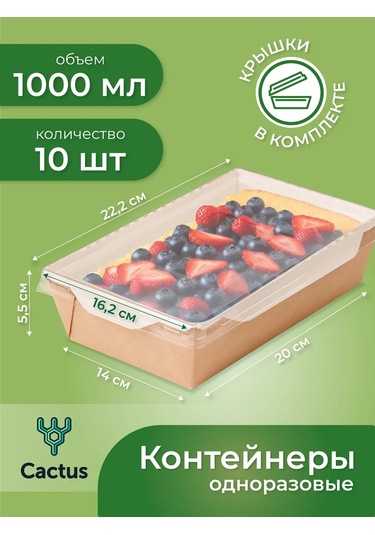 Cactus Tek Kullanımlık Trigloff Kutu, 1000 Ml Yemek Kapları 224868225 100 adet