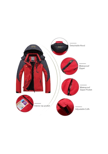 Gül Kırmızı Kadın Dağ Su Geçirmez Kabuk Ceket Kayak Ceket Rüzgar Geçirmez Ceket Kış Sıcak Ceket Kamp İçin Kırmızı