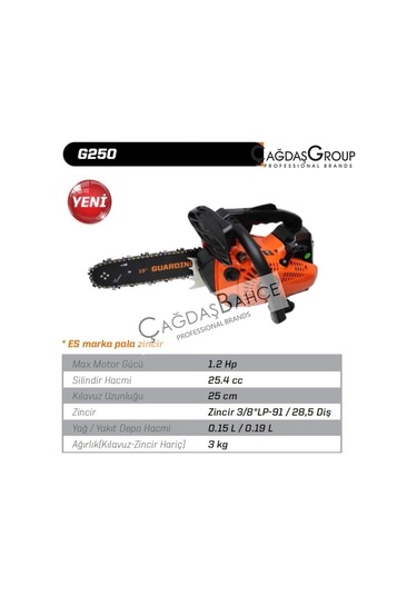 Guardino G250 Motorlu Testere Benzinli 1.2 Hp N11.753