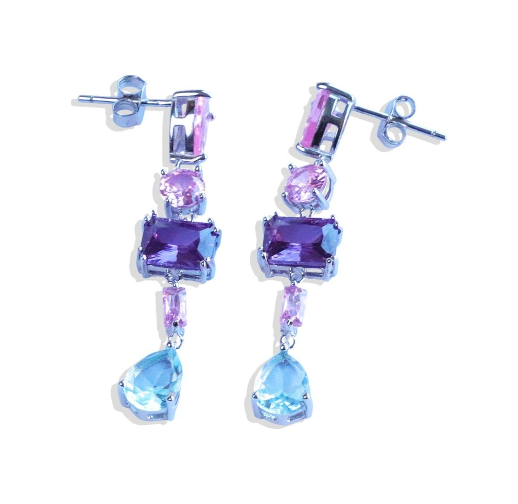 Renkli Damla Taşlı Gümüş Küpe Gümüş