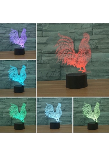 Sones Horoz Şekli 3d Renkli Led Görüş Işığı Masa Lambası, Şarj Edici Dokunmatik Versiyon Çok Renkli