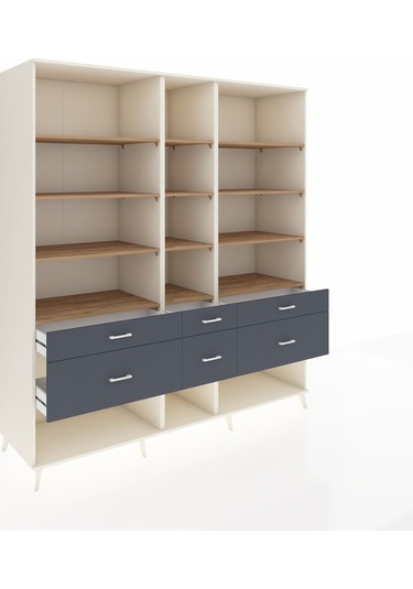 Kronos Dolap 12 Raflı 6 Çekmeceli 220x59x243 Aytaşı-çam/antrasit Atlas Çam/antrasıt