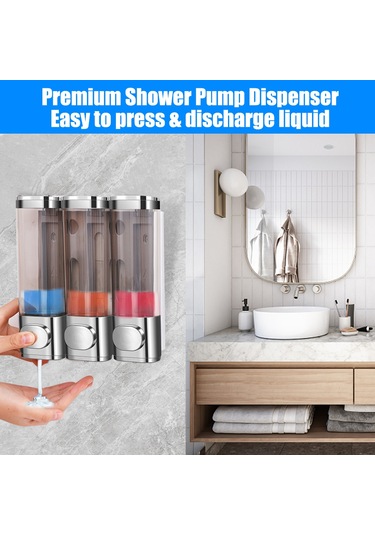 Reedark Duvar Tipi 3'lü El Yağmuru Dispenseri - Duş Jeli, Şampuan Ve Sabun İçin Manuel Basma, Delme Yok, Elektroplated Renk, 300ml Her Bir Kabın Hacmi Çok Renkli