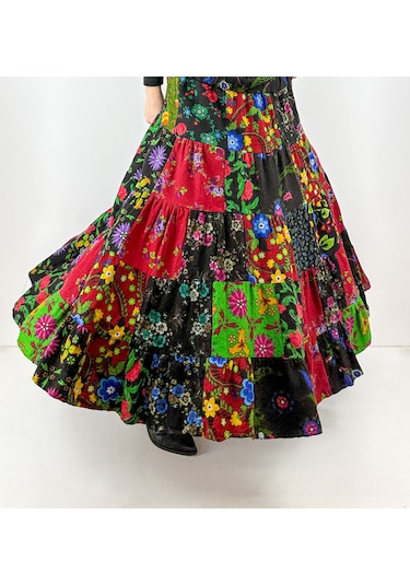 Modaonna Özel Tasarım Patchwork Maxi Etek Çok Renkli