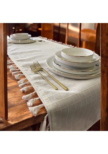 Natural, %100 Organik Pamuklu, Kenar Püsküllü, Naturel Keten Runn Diğer