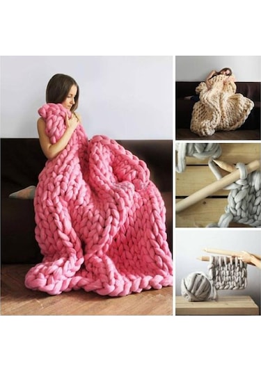 Reedark Kalın İplikle Kolay Örgü Battaniye - Ev Dekoru Ve Hediye İçin Yumuşak Ve Sıcak Pembe
