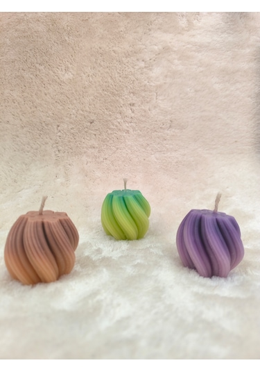 Dalga Desenli Dekoratif Mum, Tek Renk Mor