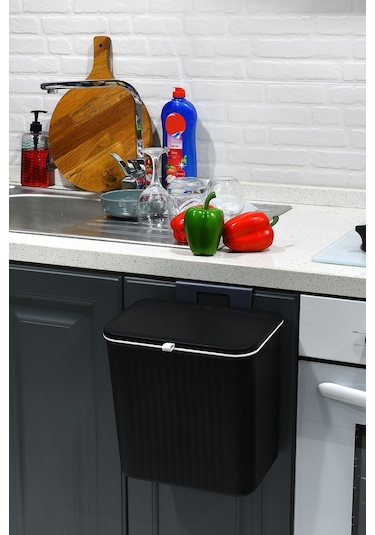 Tfx Çift Yön Kapak Tezgaha Asılabilir Çöp Kovası Siyah Siyah