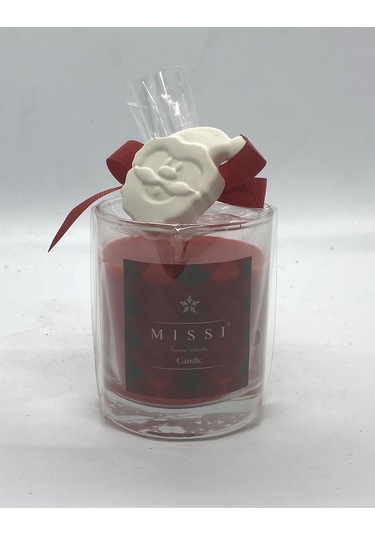 MİSSİ KARDAN ADAM SERAMİK TAŞLI KIRMIZI CINNAMON KOKULU VEGAN MUM