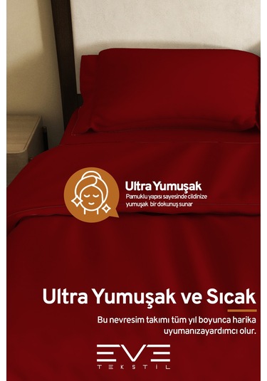 Eve Tekstil %100 Pamuk Ranforce Çarşaflı Yastık Ve Yorgan Kılıflı Çift Kişilik Nevresim Takımı 200x220 Cm Bordo