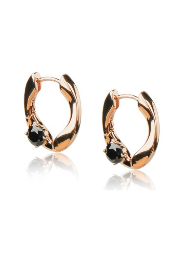 Lekka Design Kadın Kararmaz Çelik Lüks Takı Siyah Zirkon Taşlı Oval Halka Küpe