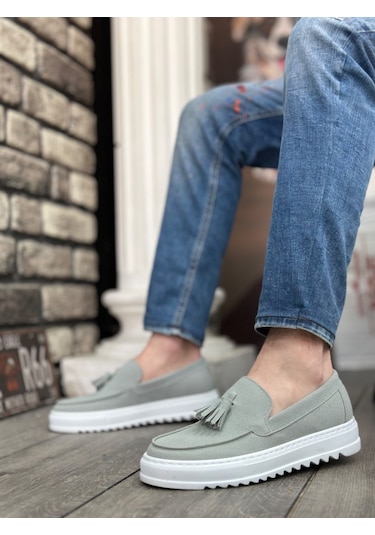 Ba0154 Bağcıksız Yüksek Taban Gri Süet Püsküllü Erkek Ayakkabı 001