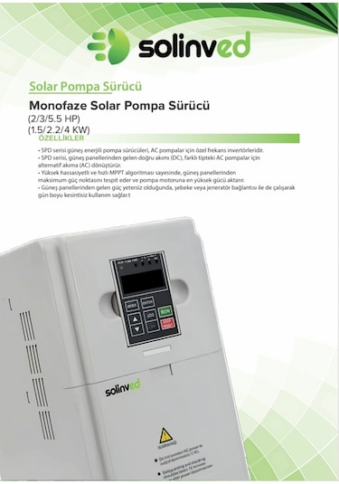 Solinved 2,2 Kw -3 Hp Monofaze 1 220v Solar Sürücüsü