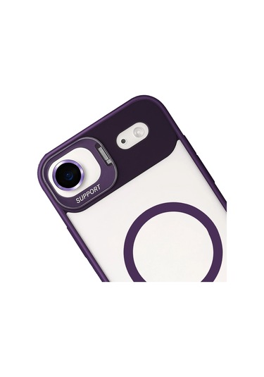 İphone Uyumlu 17 Air Kılıf Remim Magsafe Lensli Kamera Standlı Kapak Derin Mor