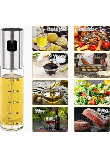 Pazly Parçalı Set Yağ Püskürtme Şişesi, Huni, Yağ Fırçası, Temizleme Fırçası, 304 Paslanmaz Çelik, 100ml, Gümüş, Barbekü Spreyi, Pratik Kullanım Gümüş
