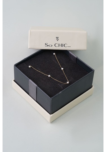 Doğal İnci Taşlı 14 Ayar Sarı Altın Kolye Sarı - Beyaz